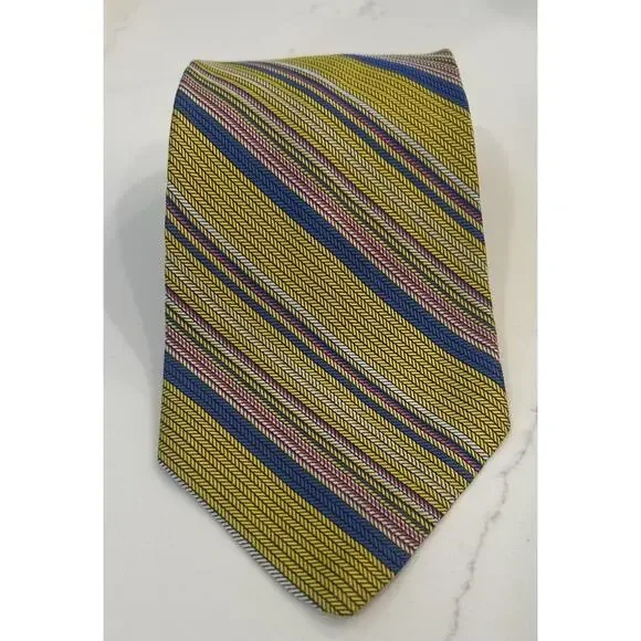 Vtg JC Penney Mens Tie 4” Yellow Striped All Silk Neck Tie New with Tags 1970s - Picture 4 of 10